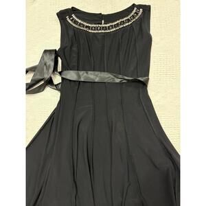 Hanni Petite Small Jewel Gem Neckline Cocktail Dress Black